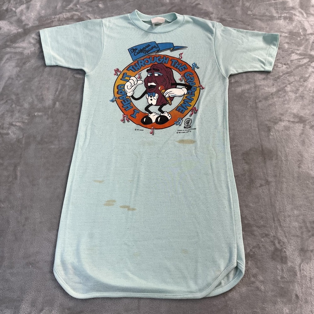 Vintage California Raisins Sleepshirt Youth Large 14-16 Blue‎ Graphic 80s